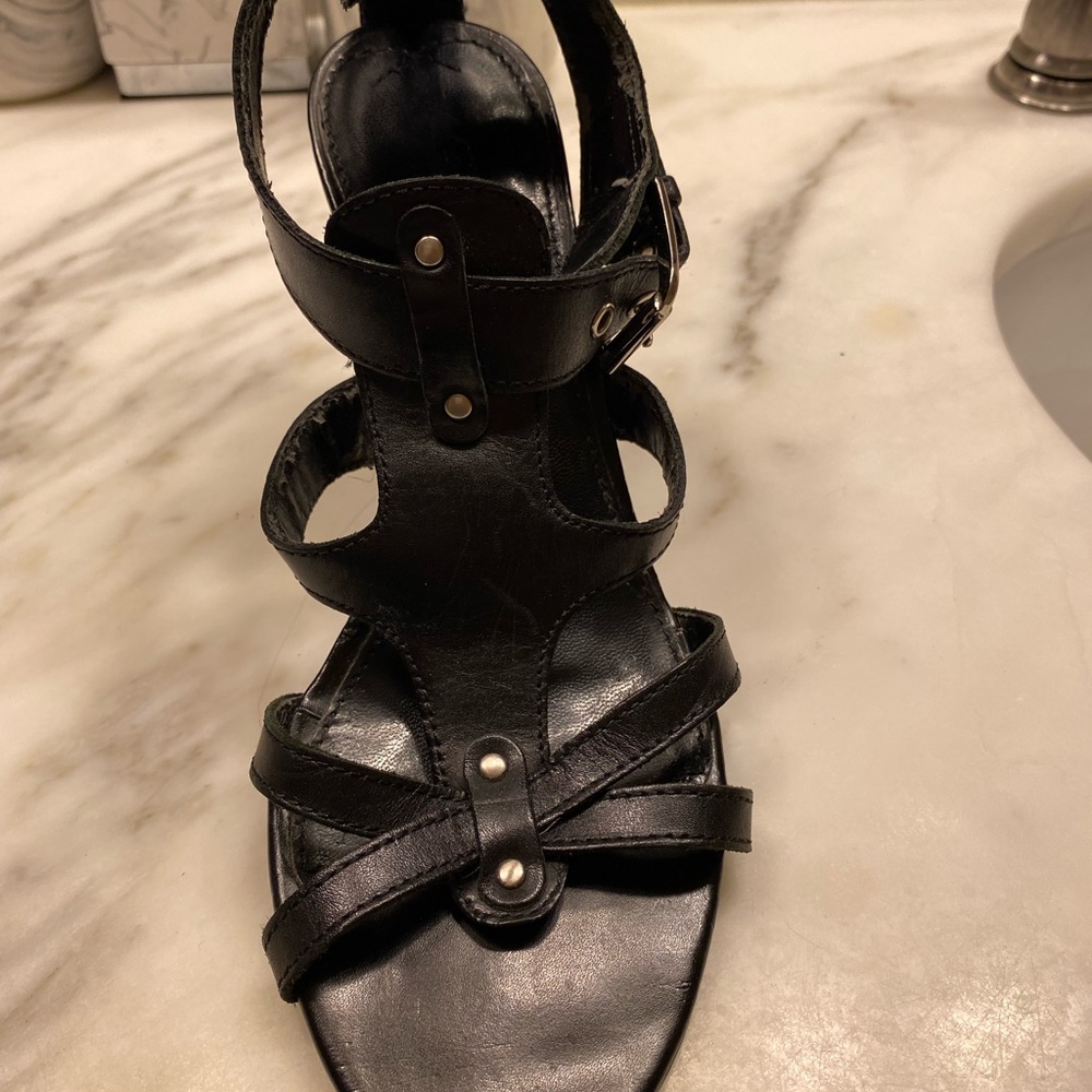 COPY - Franco Sarto black leather sandal 3 inch heel Sz 7 Used Some wear at ank…